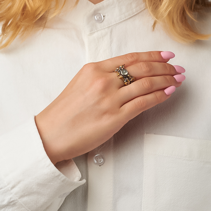 Кольцо аквамарин Бразилия (серебро 925 пр. позолота, родир. черн.) размер 18