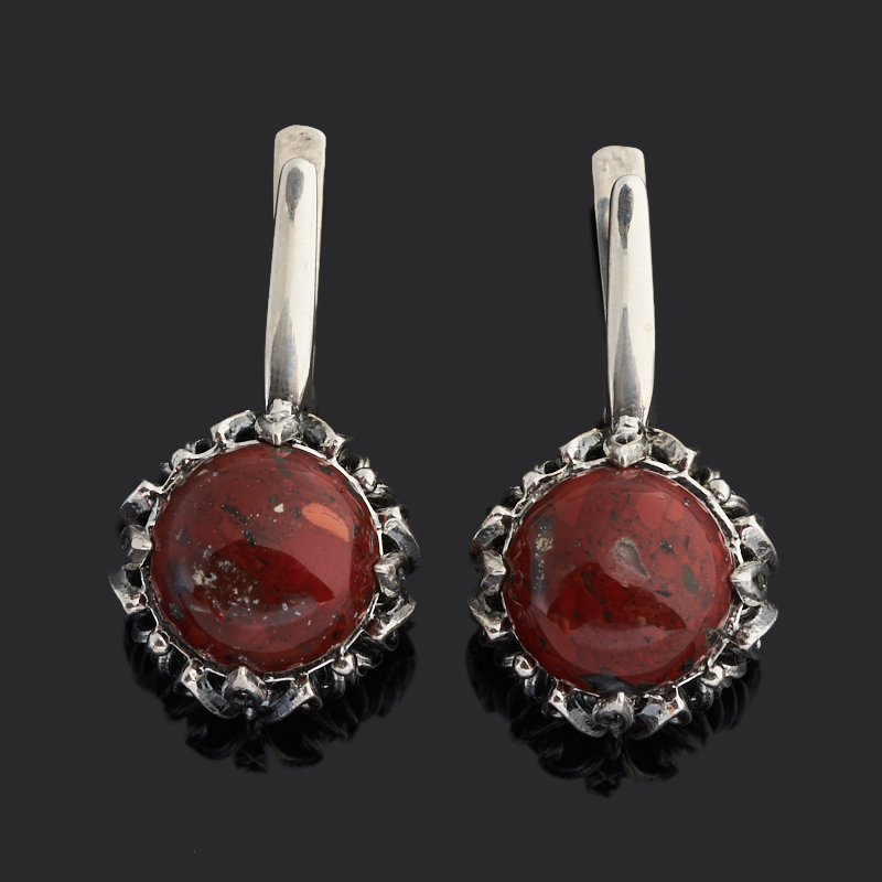 Серьги яшма красная ЮАР (серебро 925 пр. оксидир.)