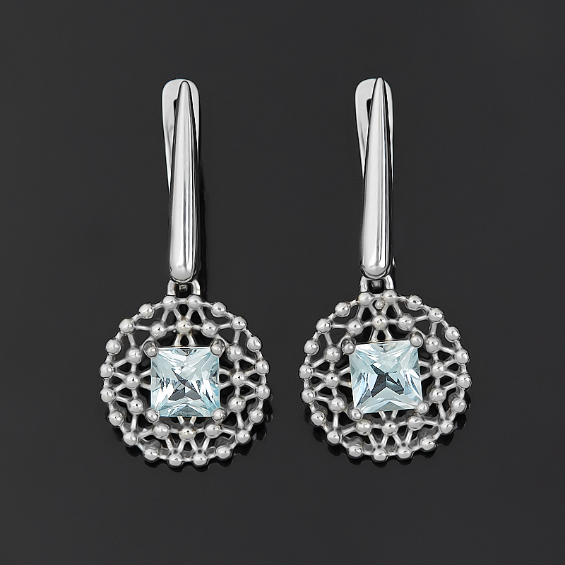 Серьги топаз голубой Бразилия (серебро 925 пр. родир. бел.) огранка