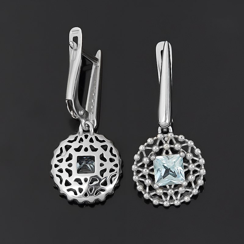 Серьги топаз голубой Бразилия (серебро 925 пр. родир. бел.) огранка