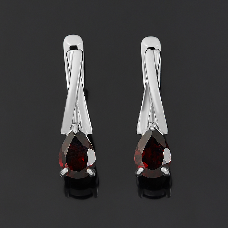 Серьги гранат альмандин Индия (серебро 925 пр. родир. бел.) огранка