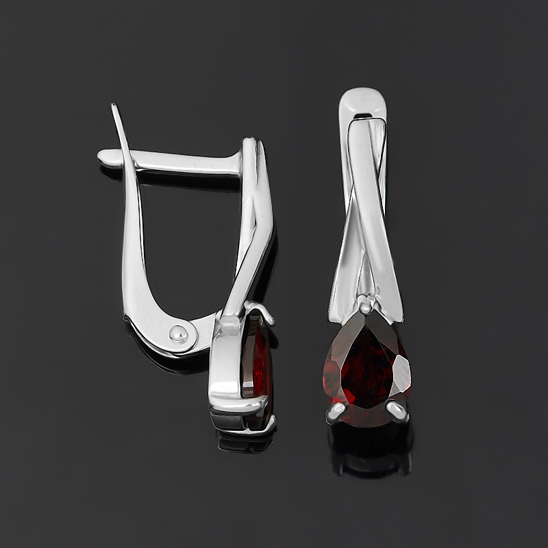 Серьги гранат альмандин Индия (серебро 925 пр. родир. бел.) огранка