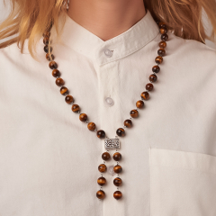 Бусы тигровый глаз ЮАР (биж. сплав) длинные 10 мм 60 см