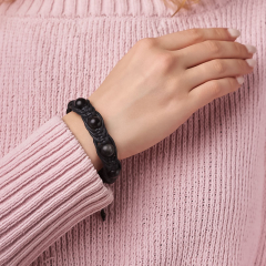 Браслет обсидиан серебристый Мексика (текстиль) шамбала 10 мм 19 см (регулируемый)