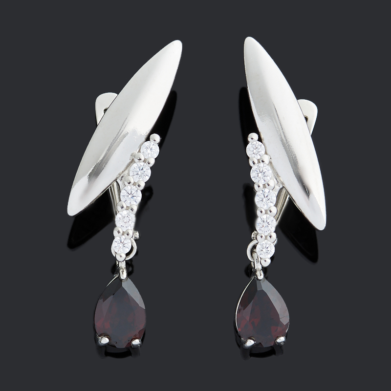 Серьги гранат альмандин Индия (серебро 925 пр. родир. бел.) огранка