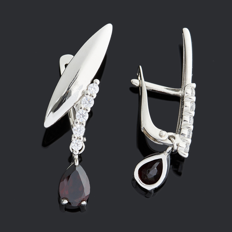 Серьги гранат альмандин Индия (серебро 925 пр. родир. бел.) огранка