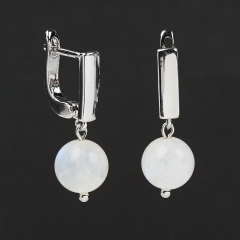 Серьги лунный камень (адуляр) Индия (биж. сплав родир. бел.)