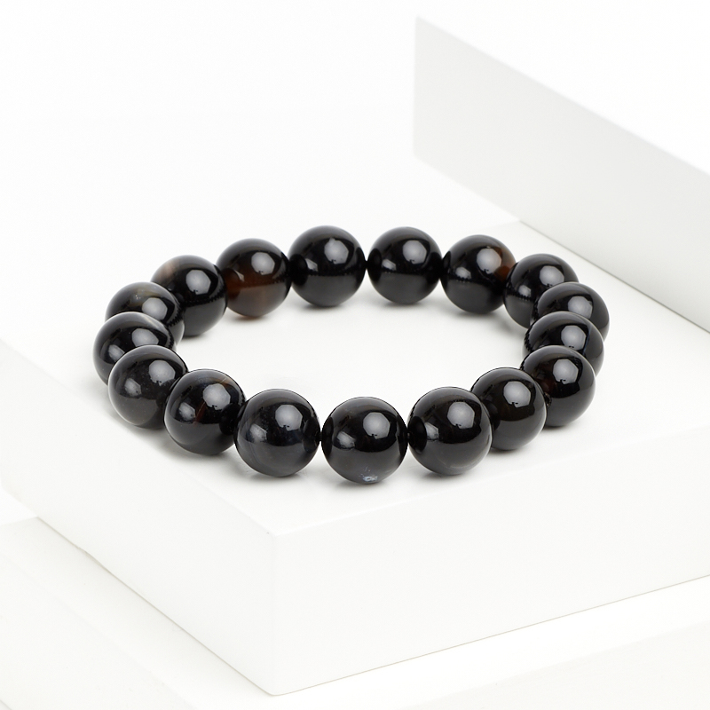 Браслет агат черный Бразилия 12&nbsp;мм 16&nbsp;см