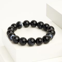 Браслет агат черный Бразилия 12 мм 16 см
