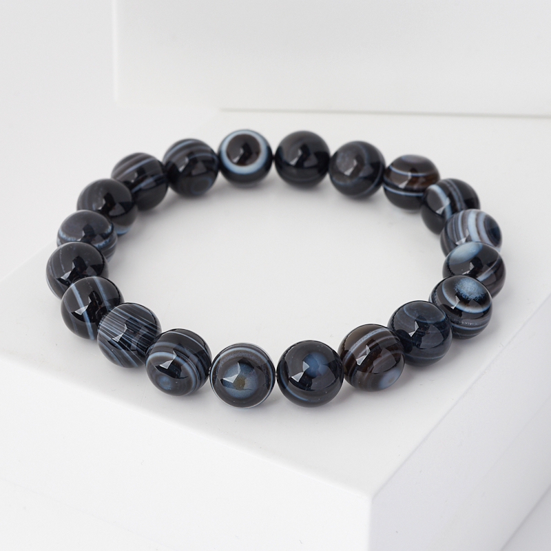 Браслет агат черный Бразилия 12&nbsp;мм 16&nbsp;см