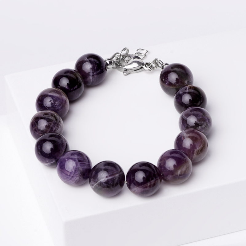 Браслет аметист Бразилия (сталь хир.) 12&nbsp;мм 17&nbsp;см (+3&nbsp;см)