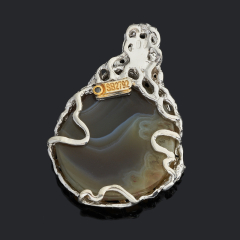 Кулон агат серый Мексика (серебро 925 пр. позолота, родир. бел.)