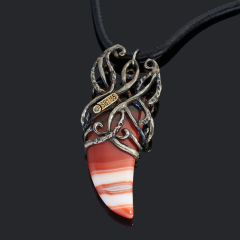 Кулон агат красный США (серебро 925 пр. позолота, родир. черн.)