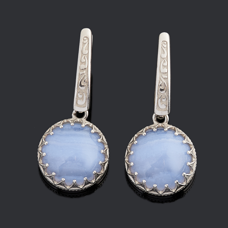 Серьги агат голубой Намибия (серебро 925 пр. родир. бел.)