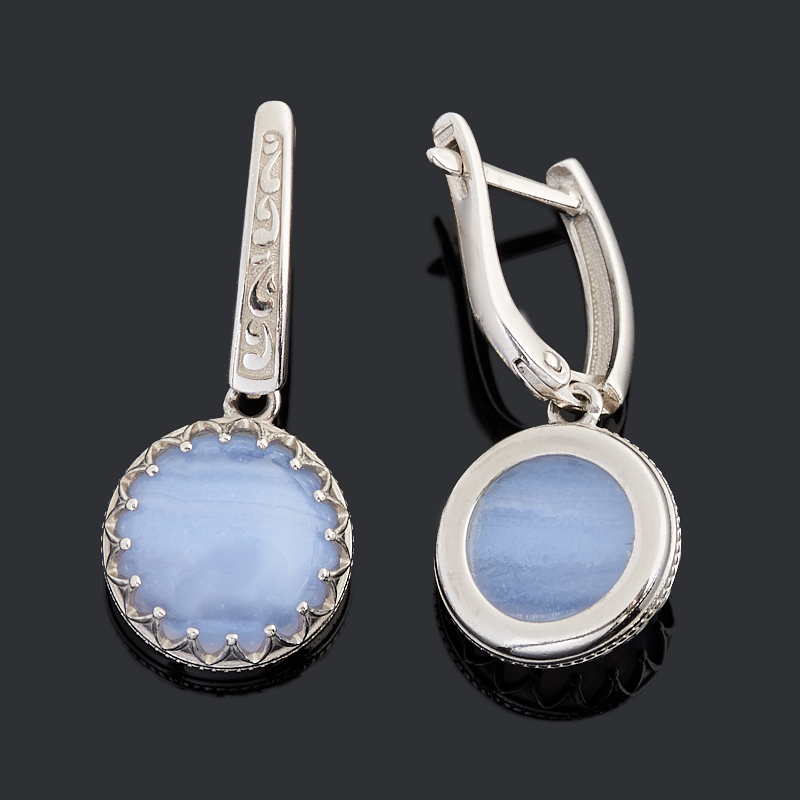 Серьги агат голубой Намибия (серебро 925 пр. родир. бел.)