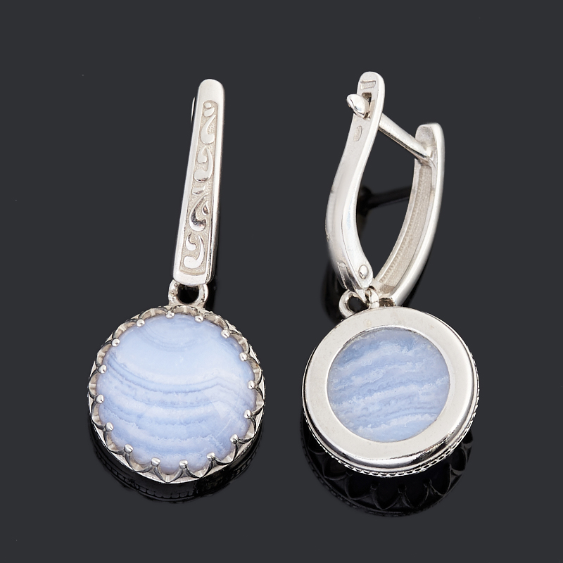 Серьги агат голубой Намибия (серебро 925 пр. родир. бел.)