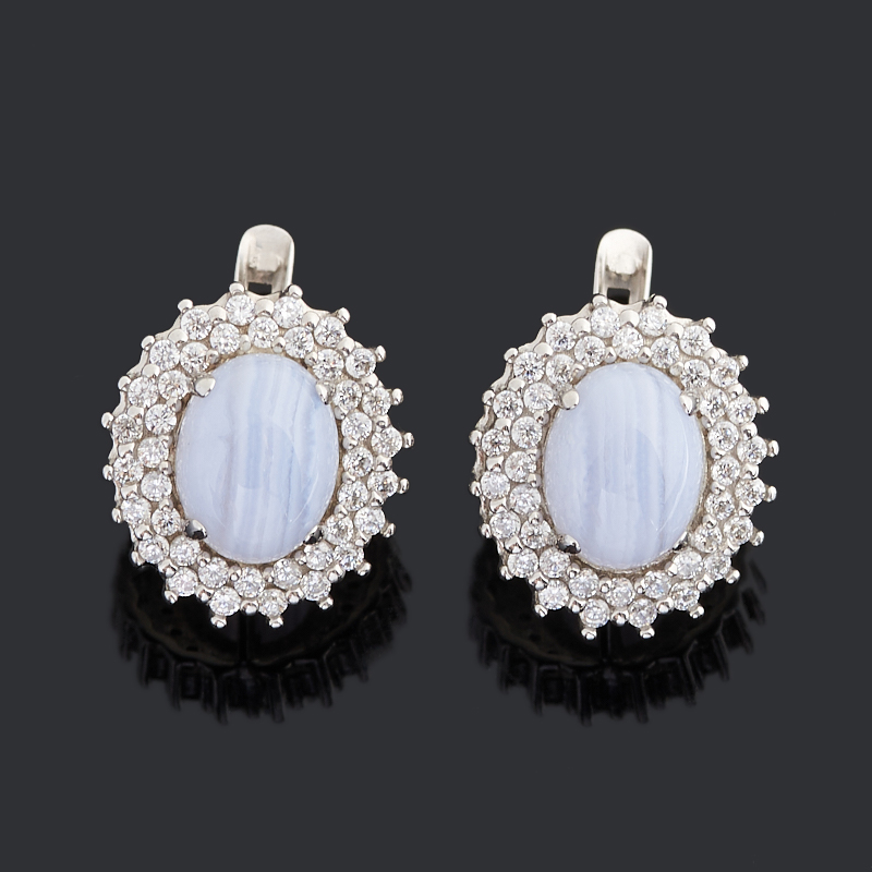 Серьги агат голубой Намибия (серебро 925 пр. родир. бел.)