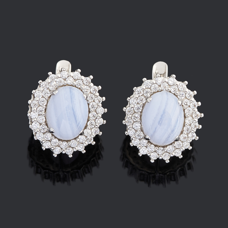 Серьги агат голубой Намибия (серебро 925 пр. родир. бел.)