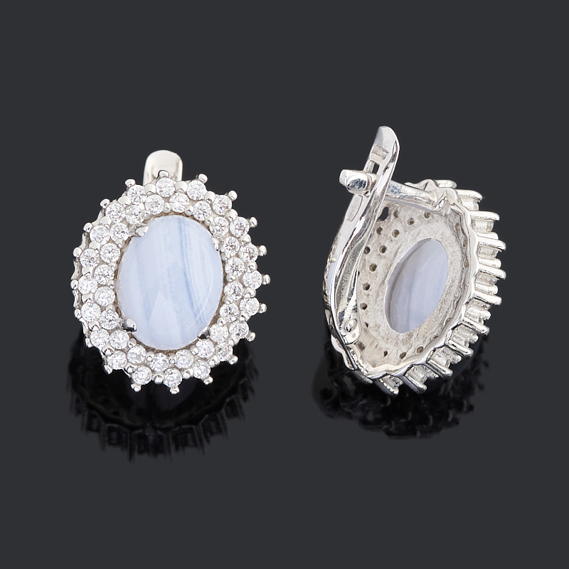 Серьги агат голубой Намибия (серебро 925 пр. родир. бел.)