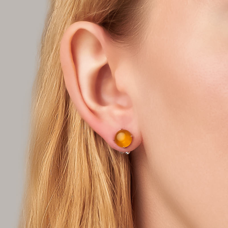 Серьги сердолик Ботсвана (серебро 925 пр. родир. бел.) пуссеты