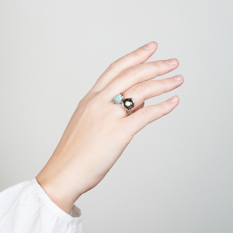 Кольцо микс пектолит, слюда (нейзильбер платинир., рутений) размер 17