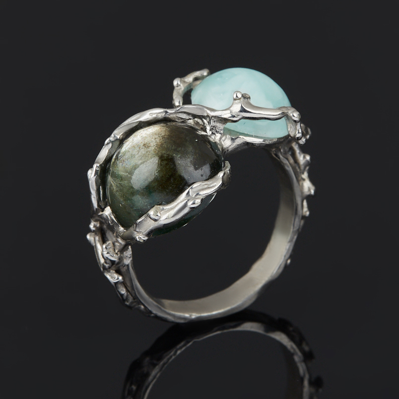 Кольцо микс пектолит, слюда (нейзильбер платинир., рутений) размер 17