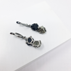 Серьги микс гранат, пирит (нейзильбер платинир., рутений)