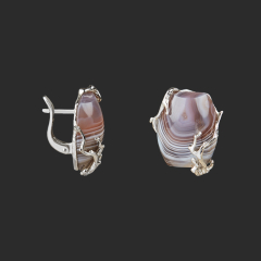 Серьги агат серый Ботсвана (нейзильбер платинир., рутений)