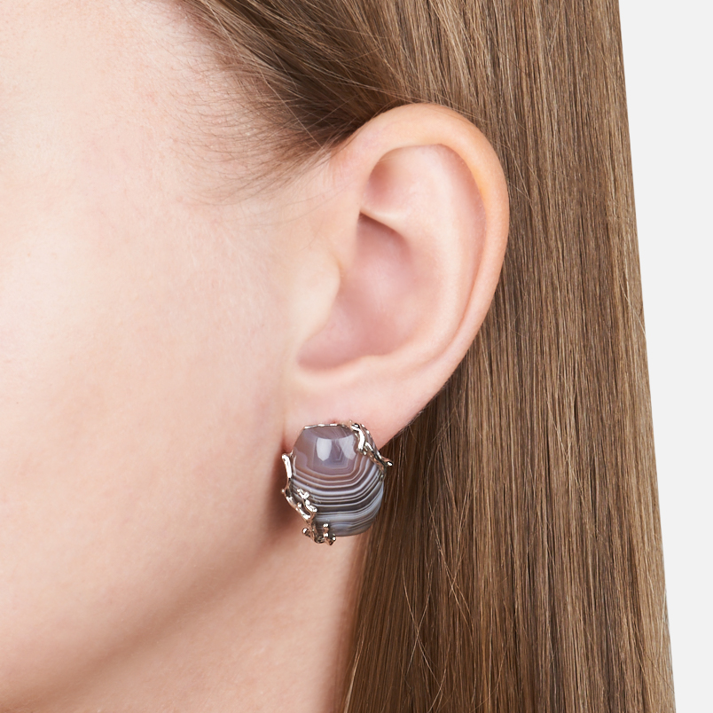 Серьги агат серый Ботсвана (нейзильбер платинир., рутений)