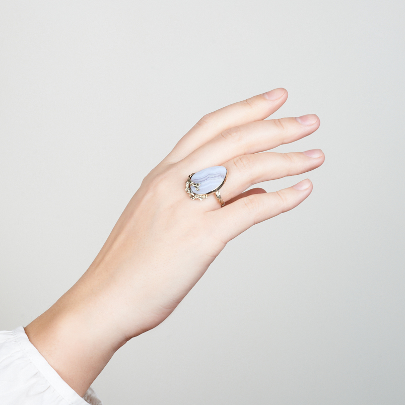 Кольцо агат голубой (дублет) Россия (нейзильбер) размер 17,5