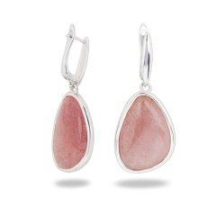 Серьги авантюрин красный Индия (биж. сплав родир. бел.)