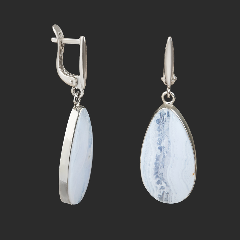 Серьги агат голубой (дублет) Россия (нейзильбер)