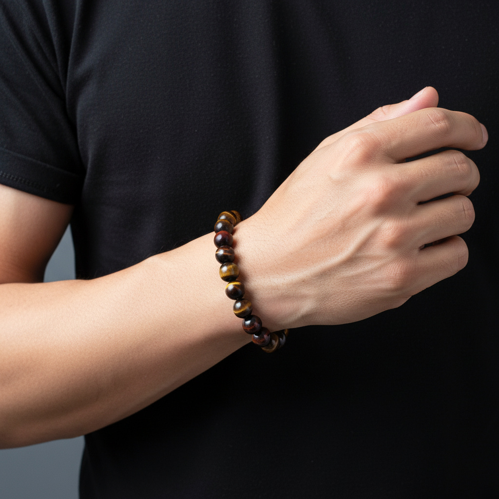 Браслет микс бычий глаз, тигрово-соколиный глаз 12 мм 19 см