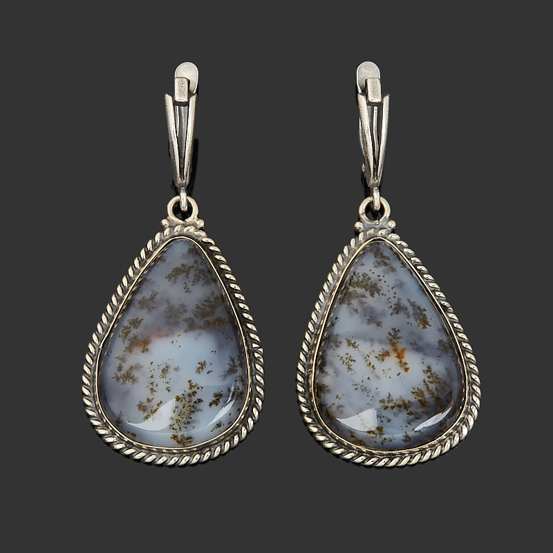 Серьги агат пейзажный Казахстан (нейзильбер)