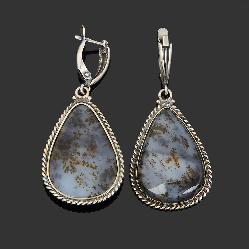 Серьги агат пейзажный Казахстан (нейзильбер)