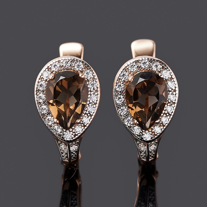 Серьги раухтопаз Бразилия (серебро 925 пр. позолота) огранка