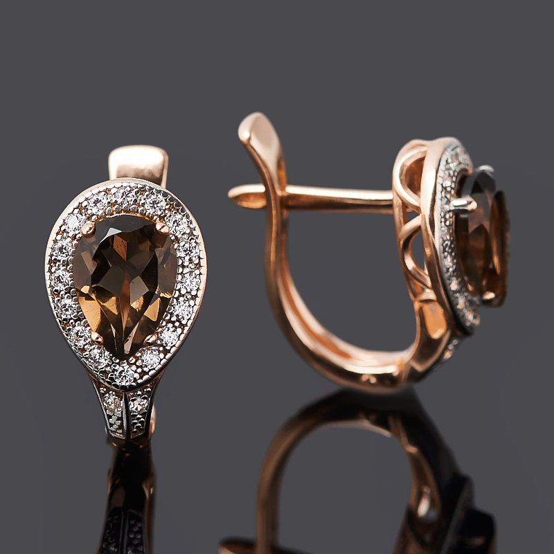 Серьги раухтопаз Бразилия (серебро 925 пр. позолота) огранка