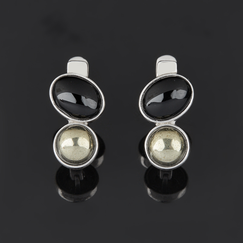 Серьги микс агат, пирит (серебро 925 пр. родир. бел.)