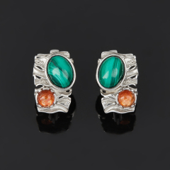 Серьги микс малахит, солнечный камень (серебро 925 пр. родир. бел.)