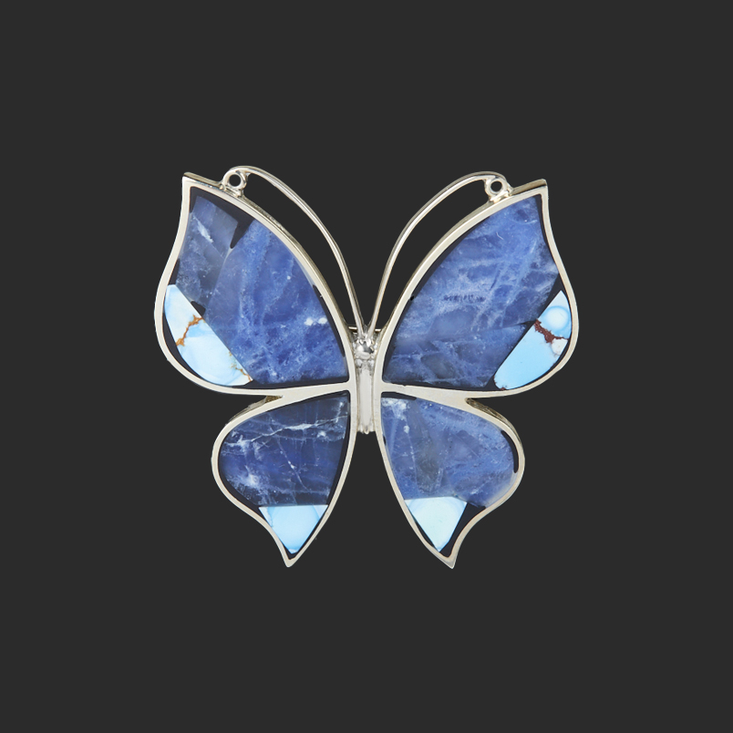 Брошь микс бирюза, содалит (нейзильбер)