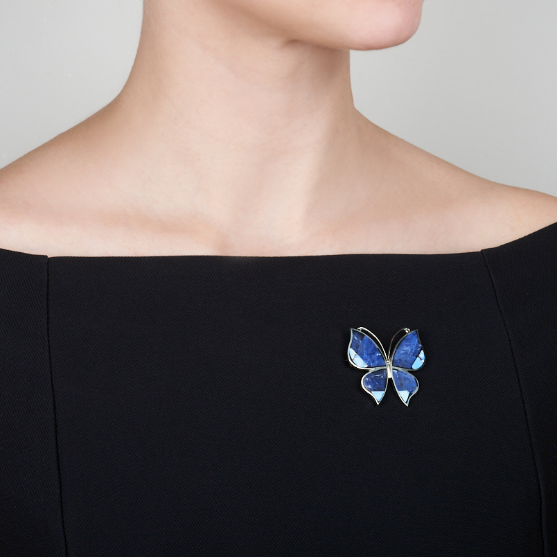 Брошь микс бирюза, содалит (нейзильбер)