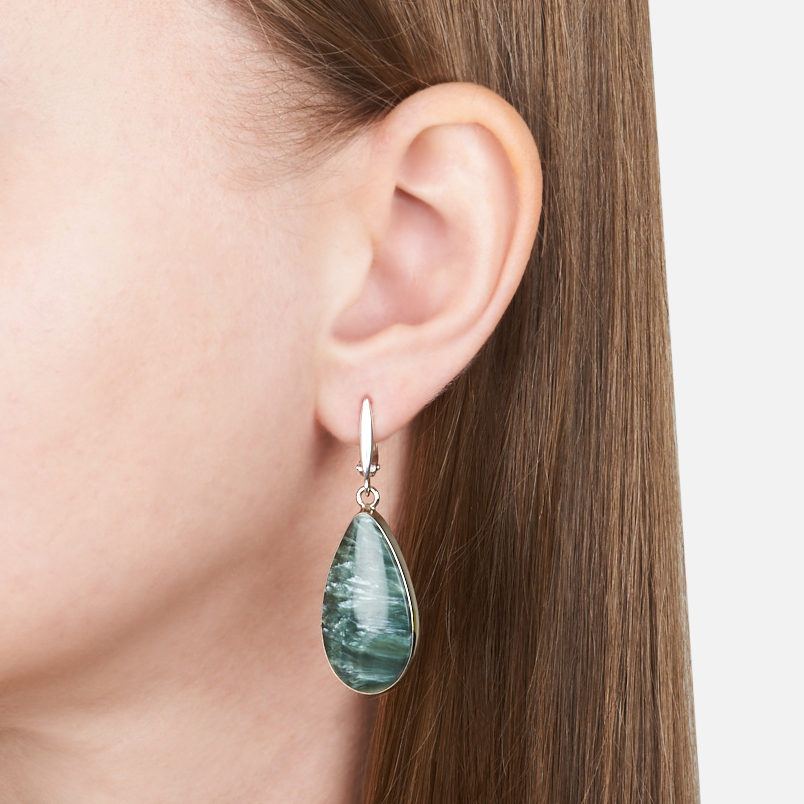 Серьги клинохлор (серафинит) (дублет) Россия (нейзильбер)