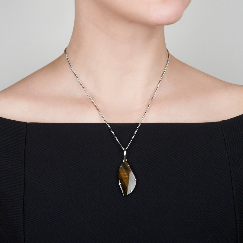 Кулон тигровый глаз (дублет) Россия (нейзильбер) 4&nbsp;см