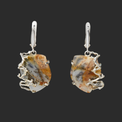 Серьги агат пейзажный Россия (нейзильбер)