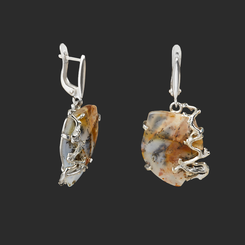 Серьги агат пейзажный Россия (нейзильбер)