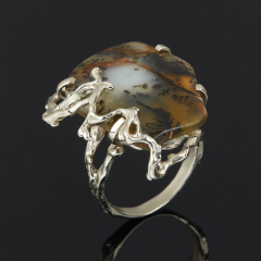 Кольцо агат пейзажный Россия (нейзильбер) размер 18