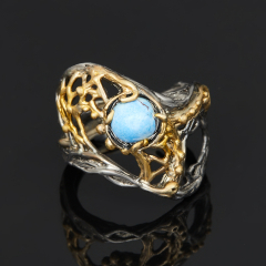 Кольцо бирюза Казахстан (серебро 925 пр. позолота, родир. черн.) размер 17,5