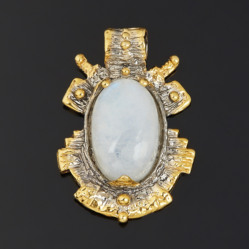 Кулон лунный камень (адуляр) Индия (серебро 925 пр. позолота, родир. черн.)