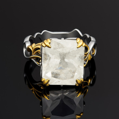 Кольцо топаз серебристый (серебро 925 пр. позолота, родир. черн.) огранка размер 18