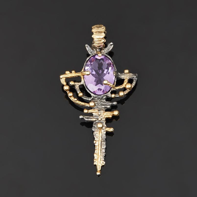 Кулон аметист Бразилия (серебро 925 пр. позолота, родир. черн.) огранка